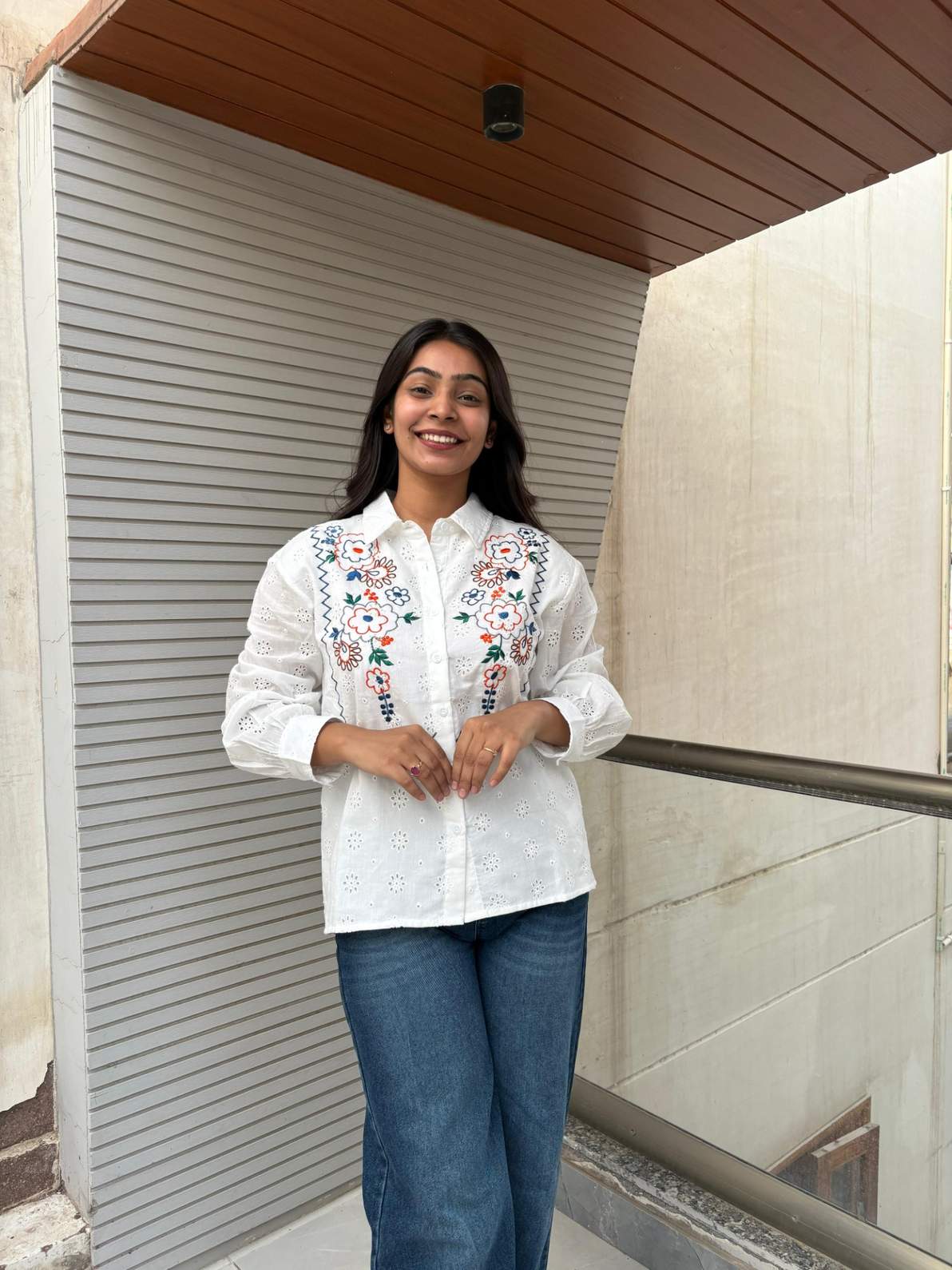 Embroidered Cotton Cutwork Shirt