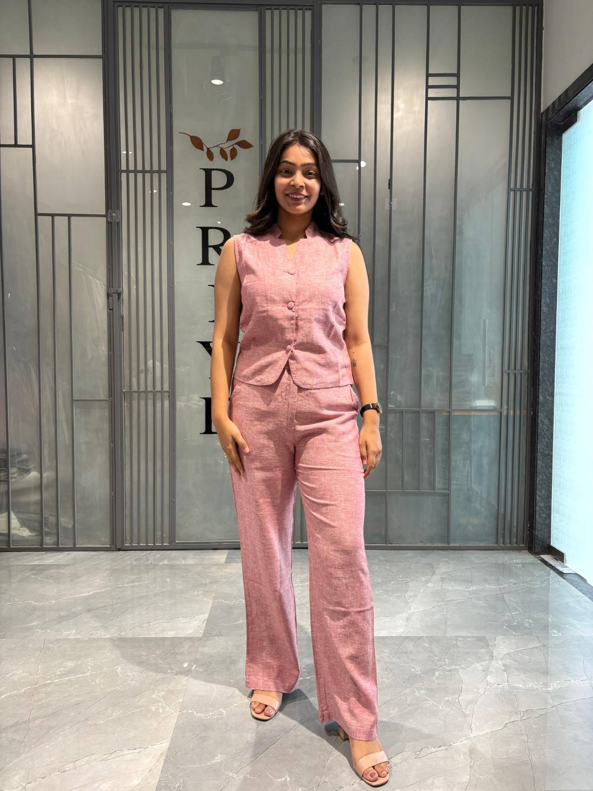 Cotton linen Vest coordset