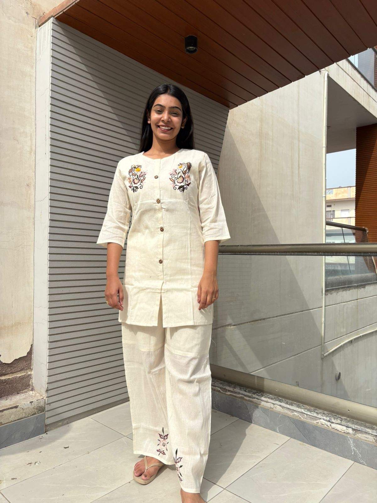 Khadi embroidered coordset