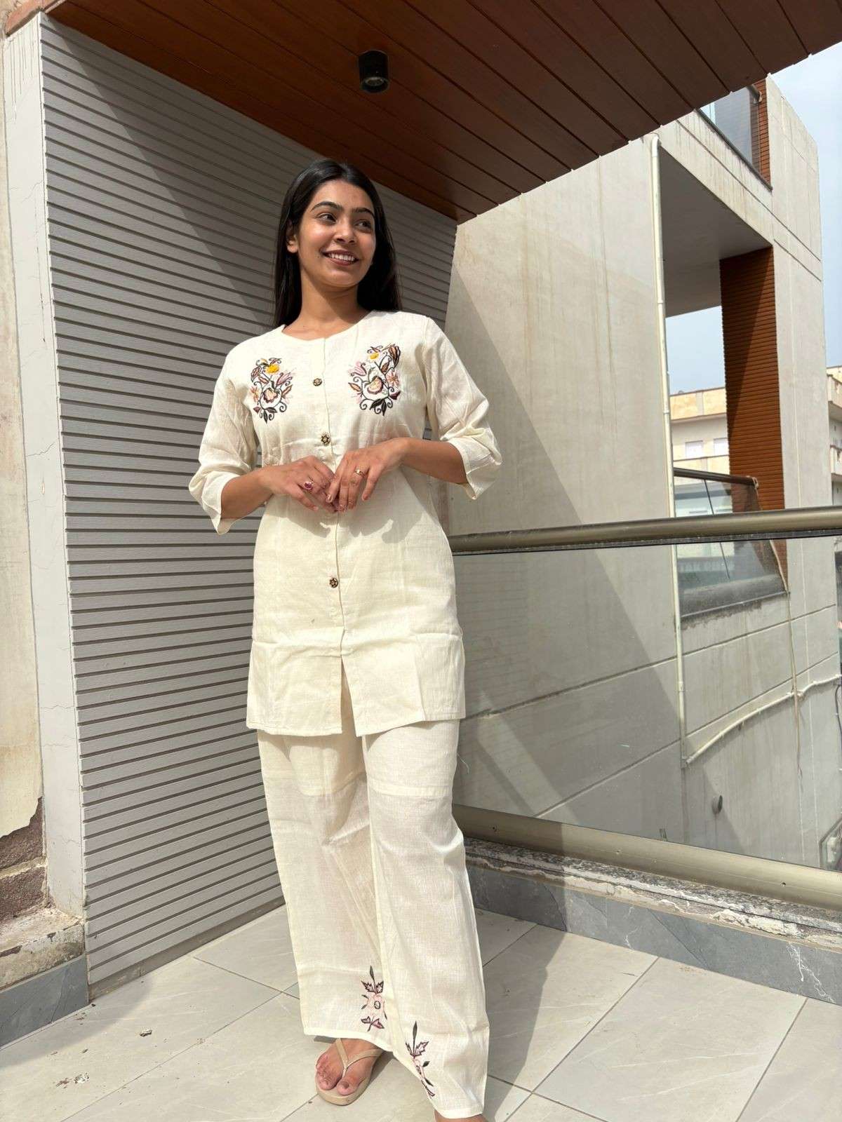 Khadi embroidered coordset