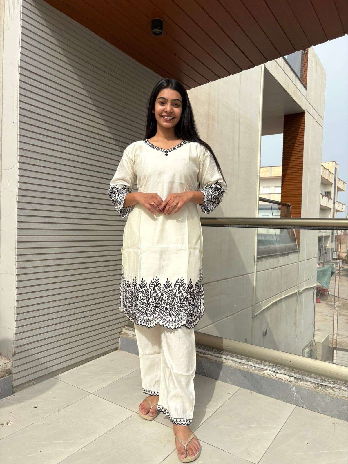 Muslin silk embroidered coordset