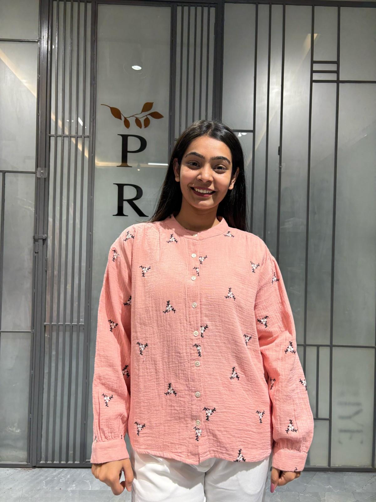 Embroidered gauge cotton shirt