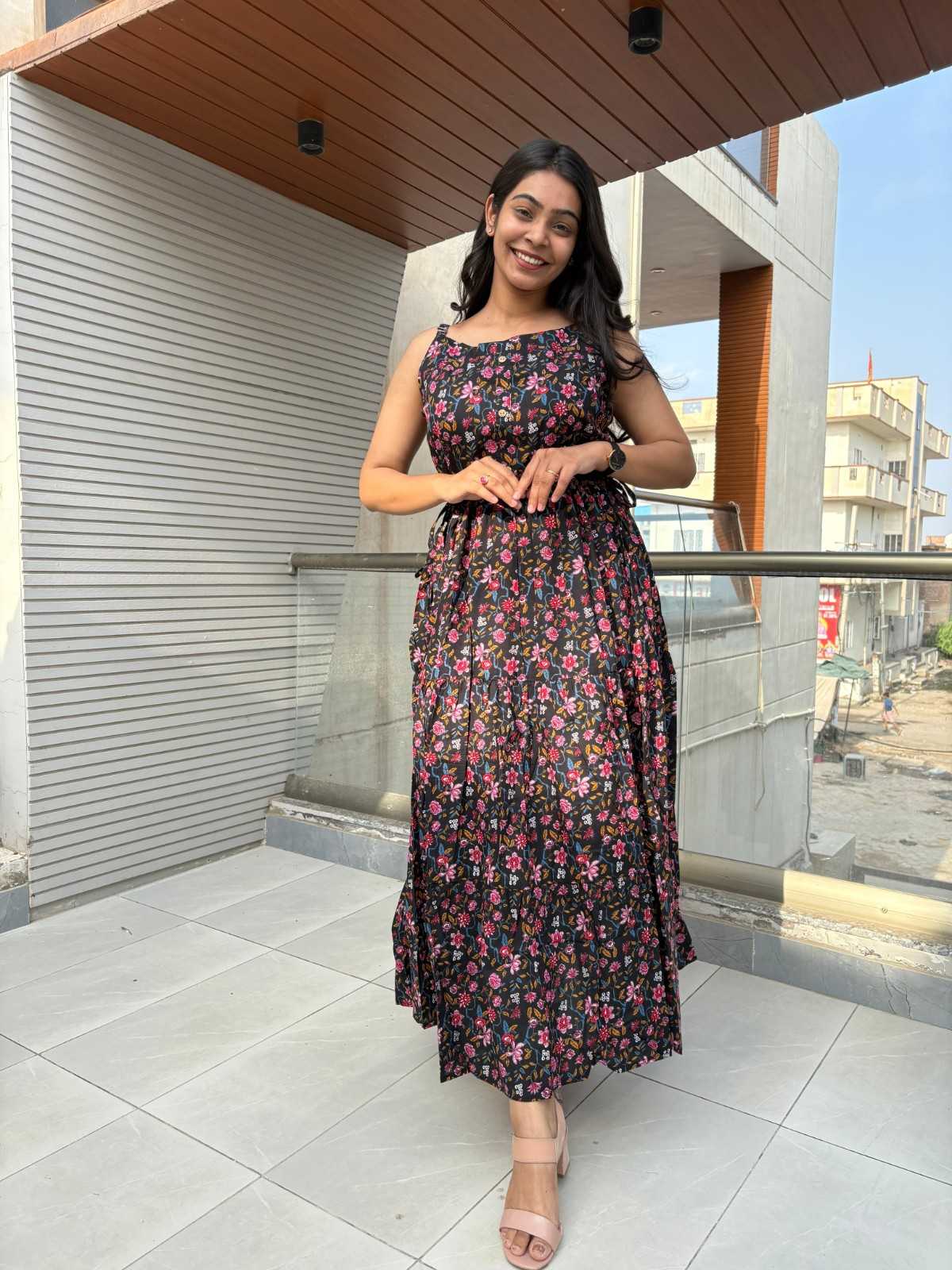 Cotton printed strap gown