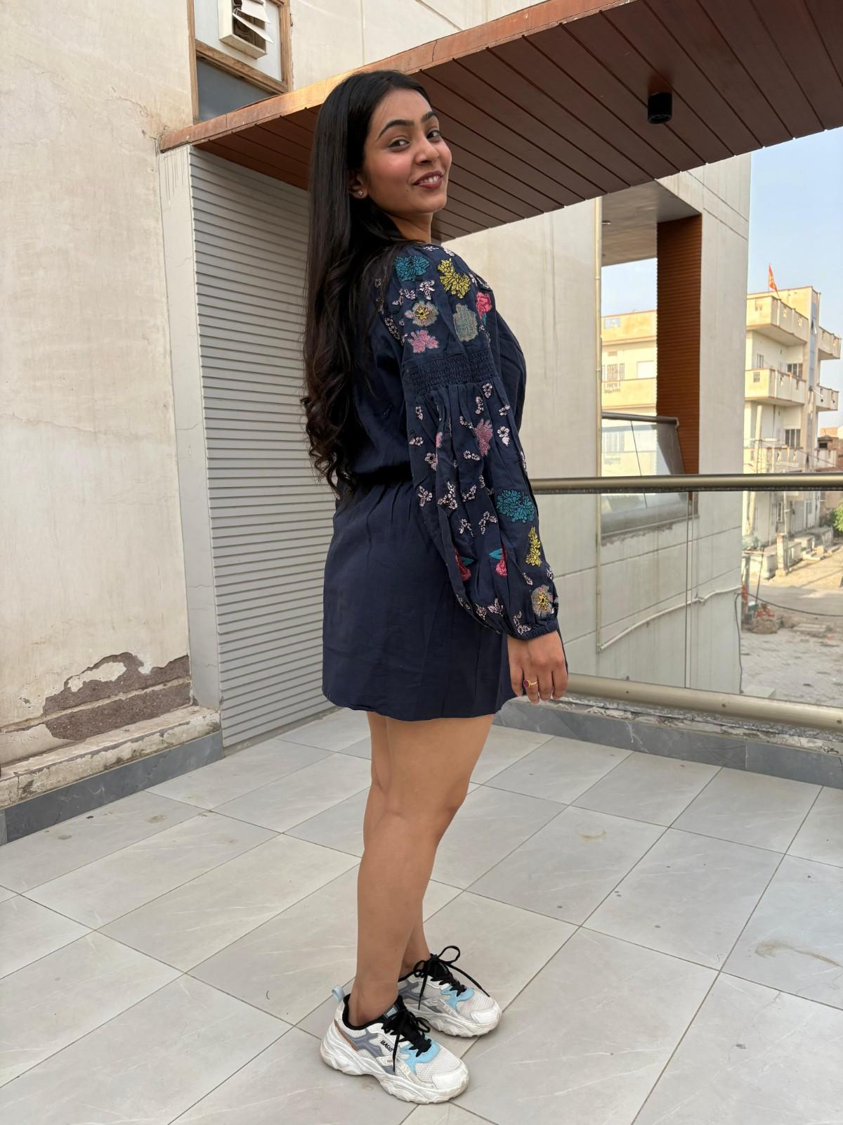 Cotton embroidered short dress