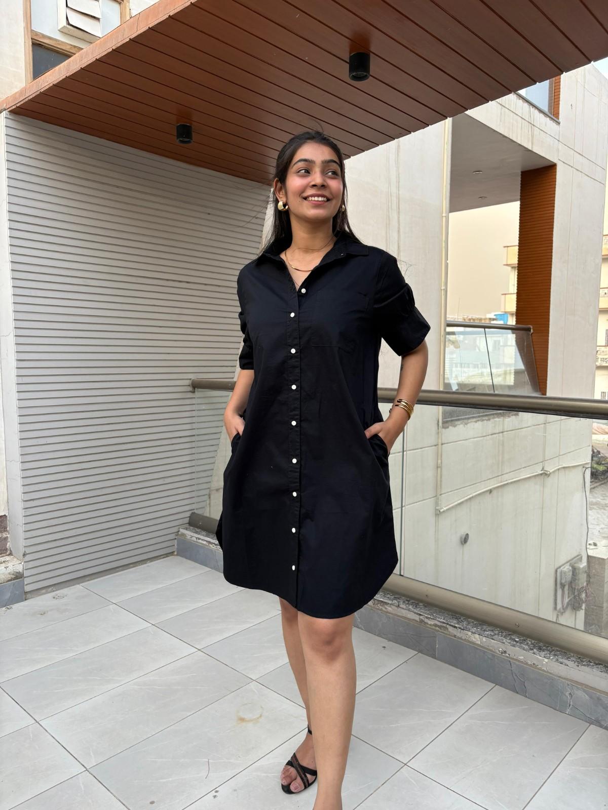 Cotton solid shirt dress