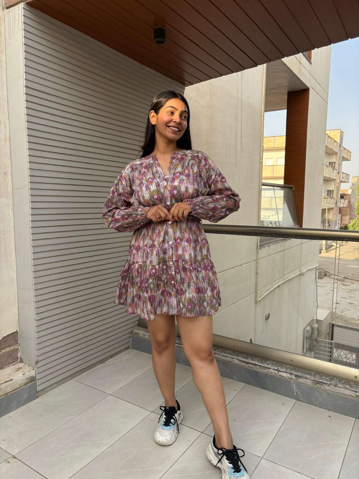 Cotton puffsleeves short dress