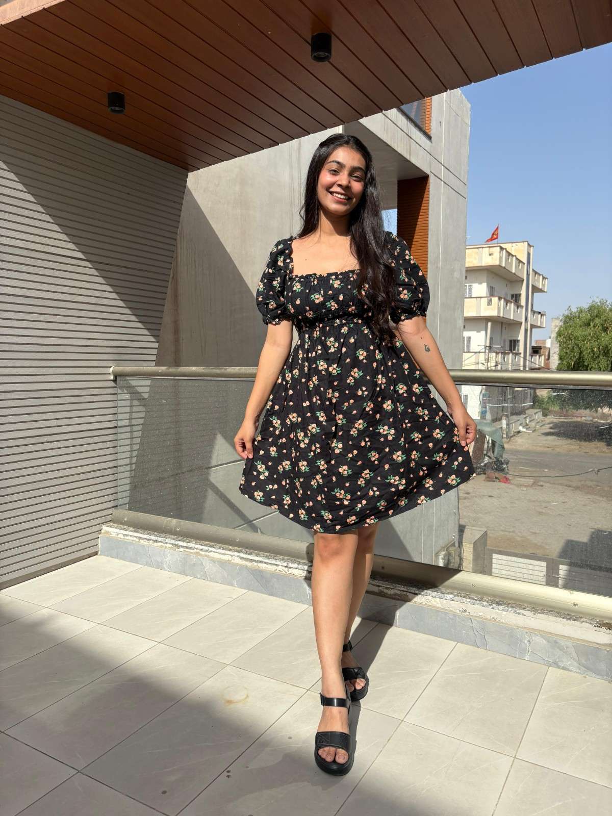 Cotton printed short dress