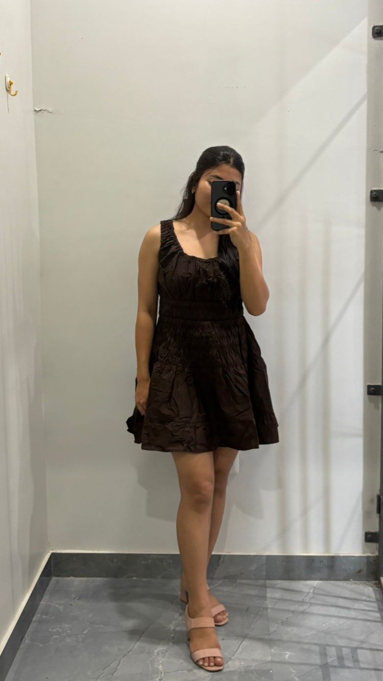 Smocking brown cotton dress