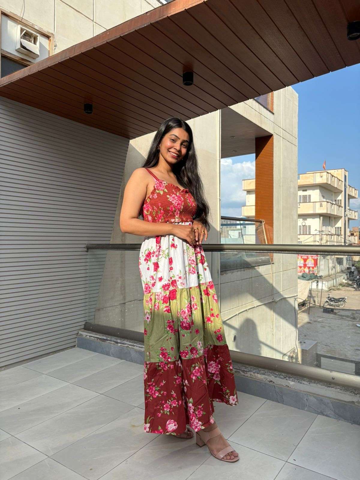 Cotton printed strap gown