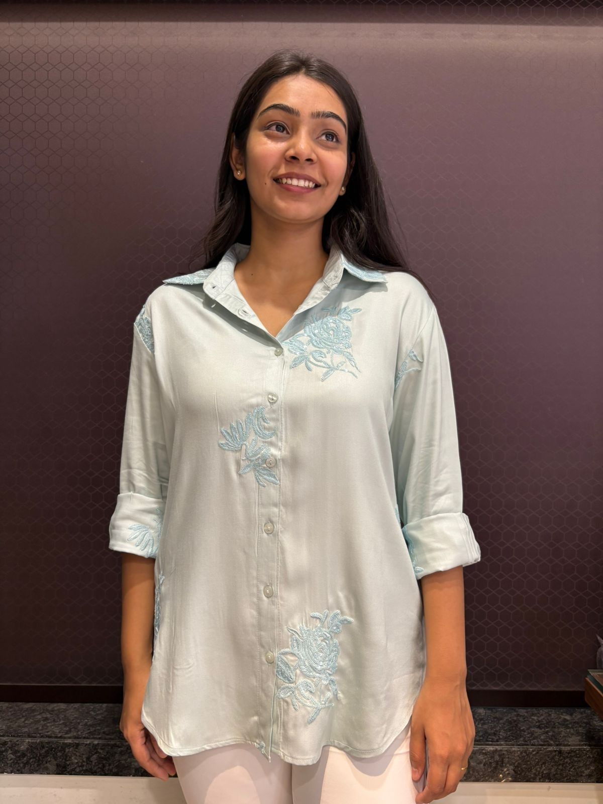 Cotton Embroidered sequence work shirt