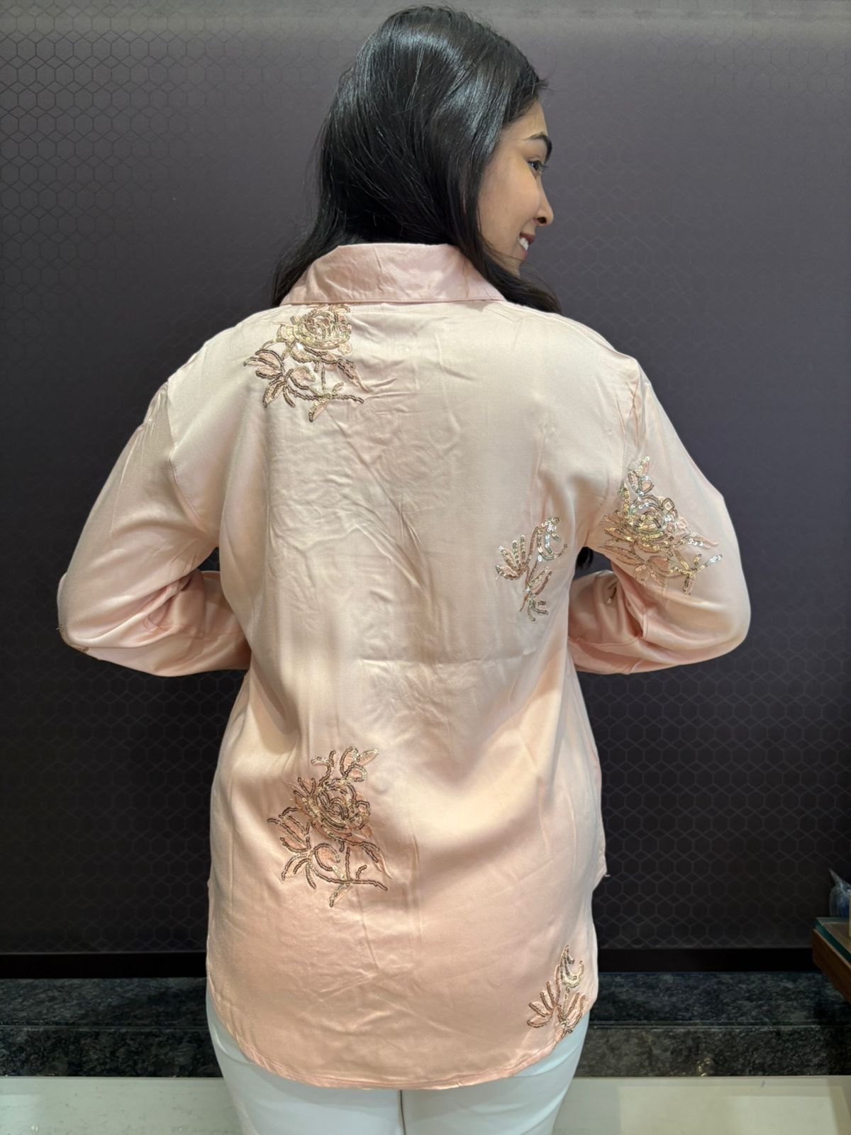 Cotton Embroidered sequence work shirt