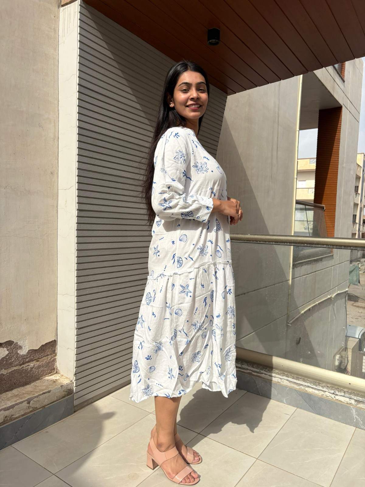 Cotton white minimal printed  dress