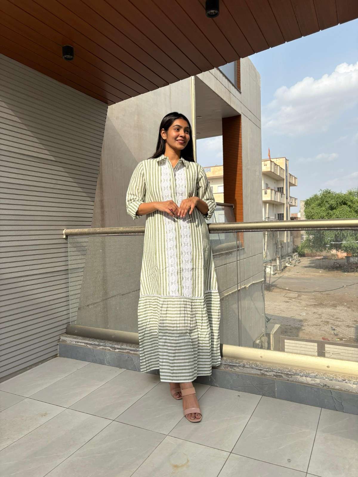 Cotton stripe shirt dress