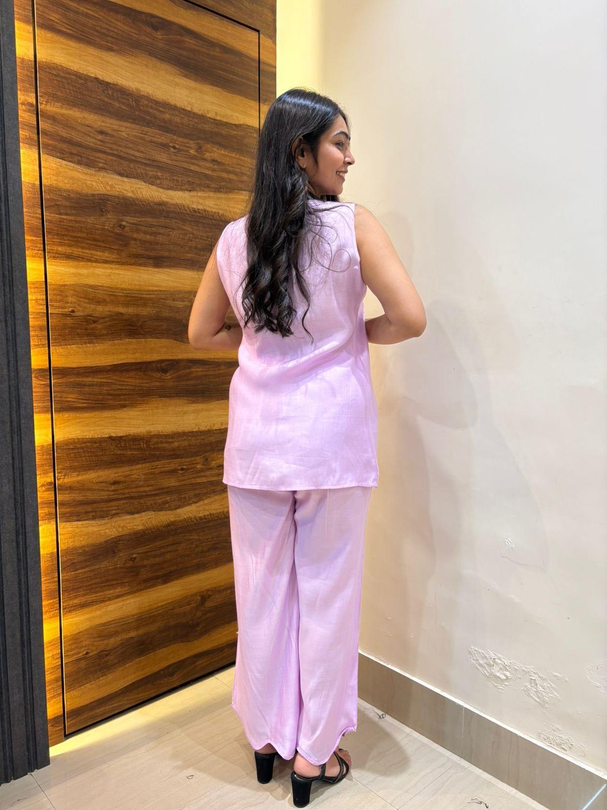 Satin solid tunic coordset