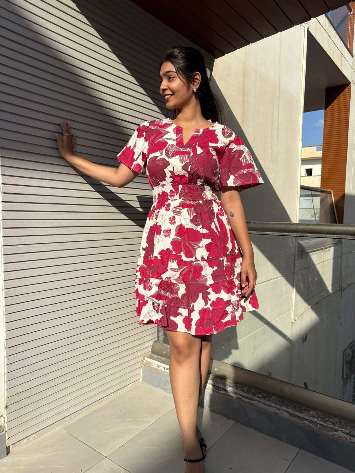 Printed cotton short dress