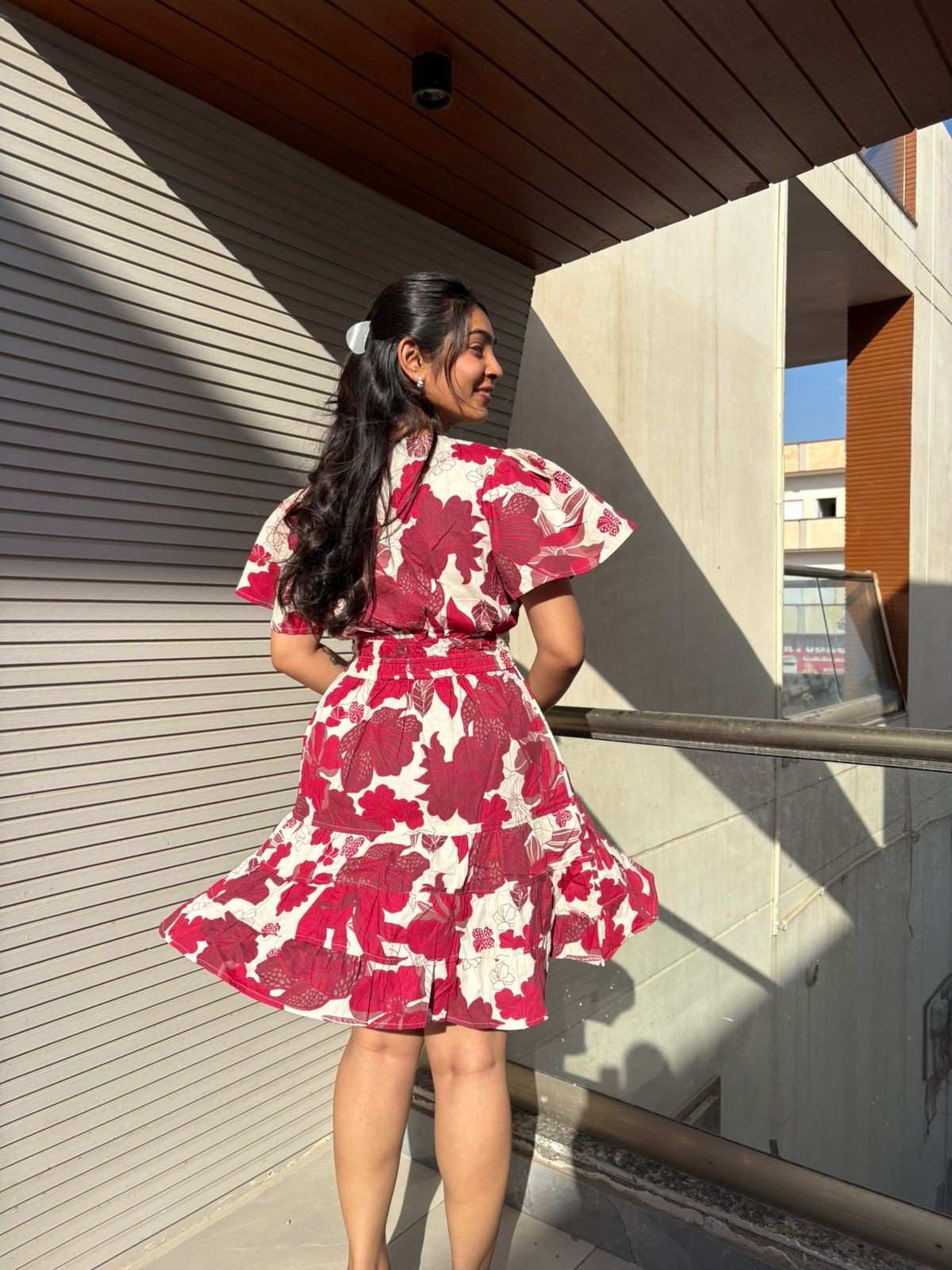 Printed cotton short dress