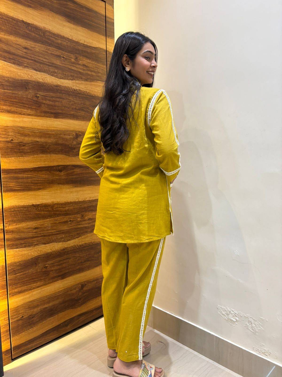 Mustard Thread Linen Coord Set