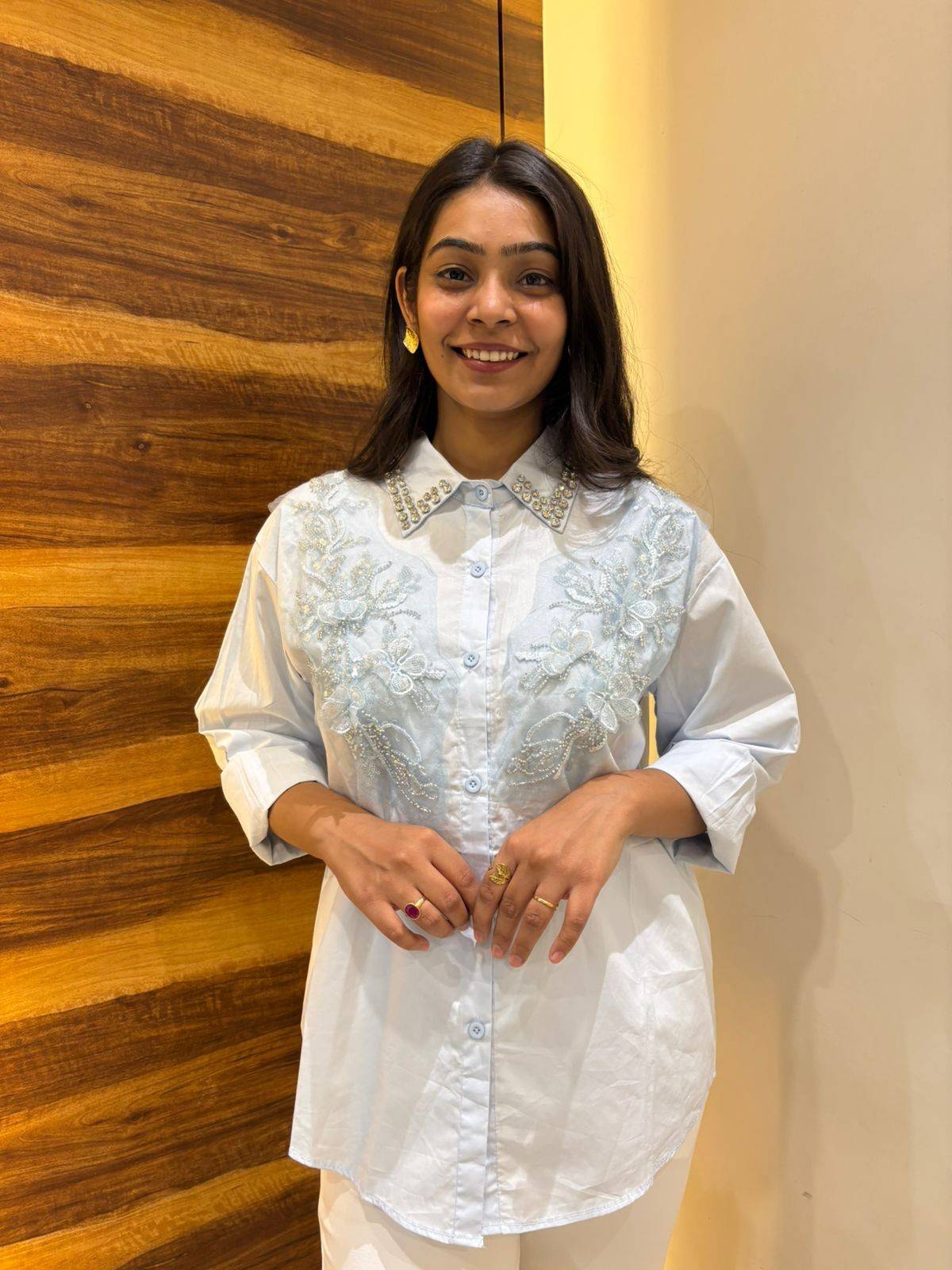 Stone Embellished cotton shirt