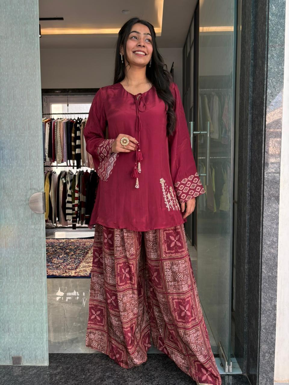 Pure crepe tunic plazo coordset