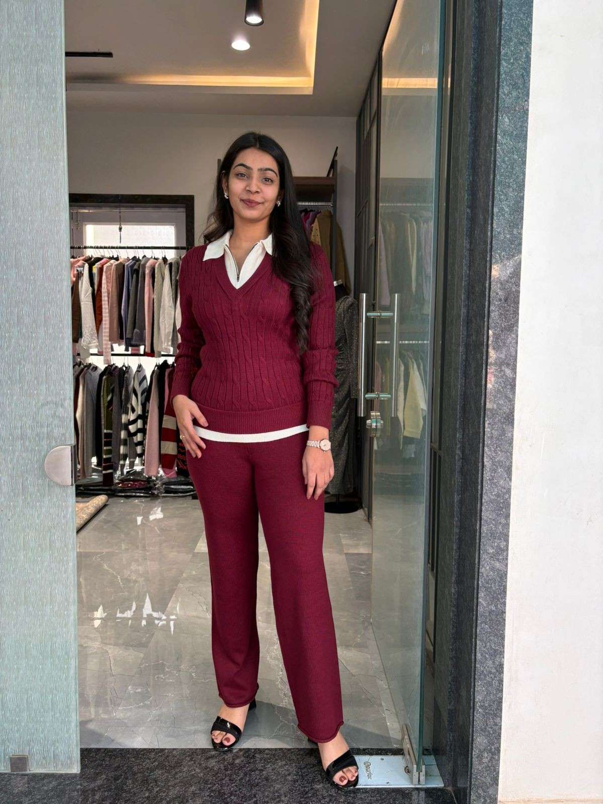 Woolen collared coordset