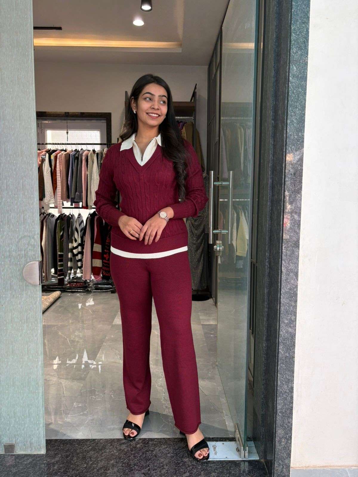 Woolen collared coordset