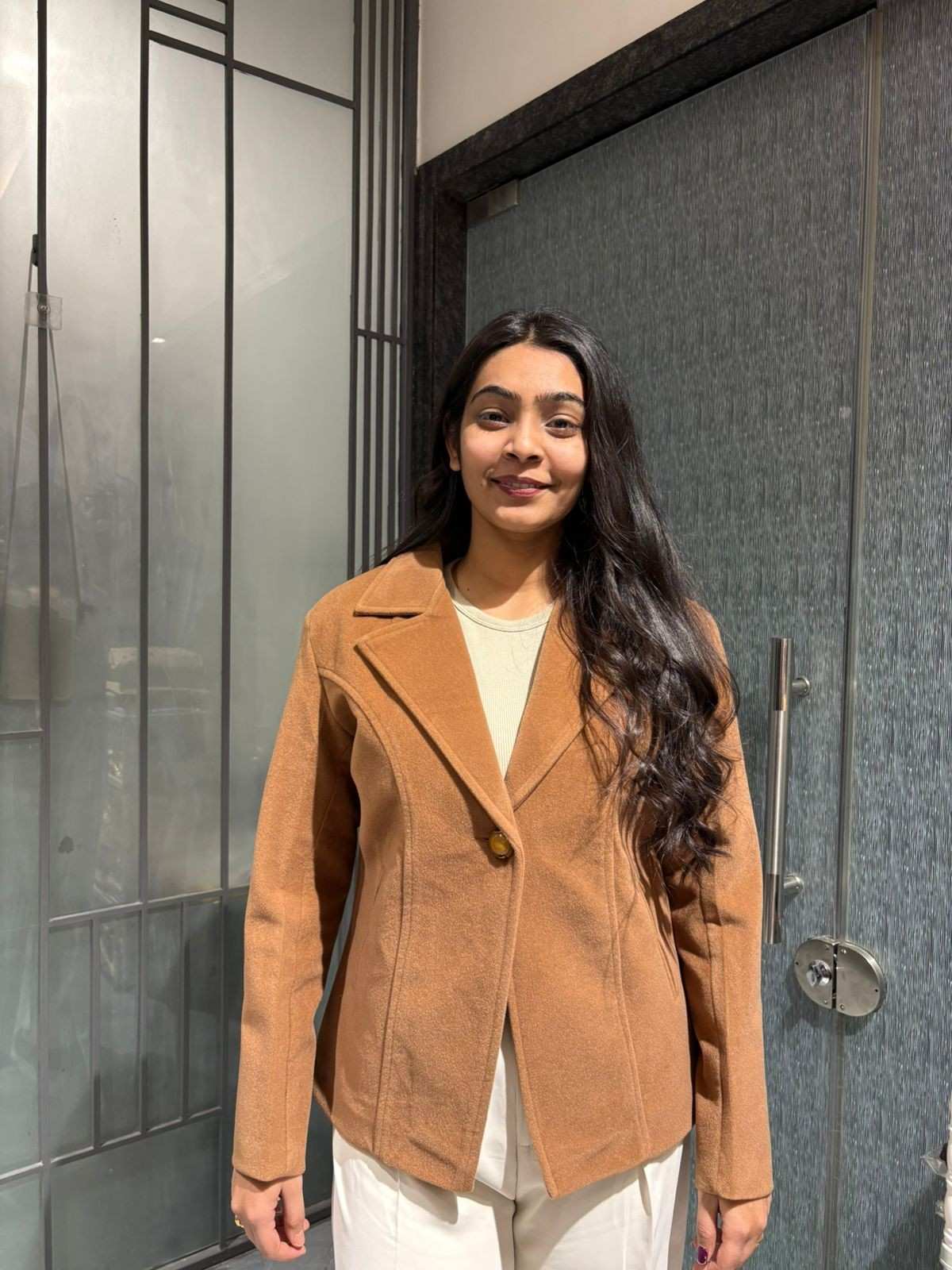 Winter Blazer solid brown coat